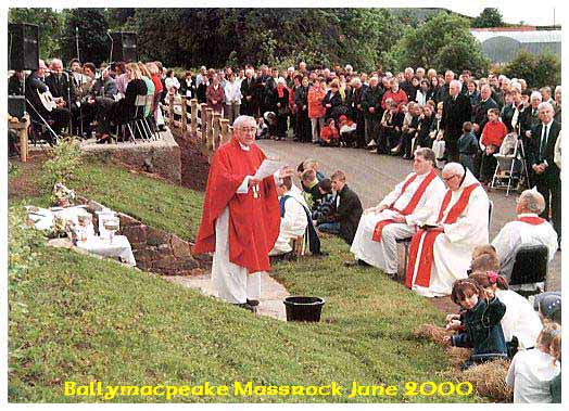 Fr O'Donnell PP says Mass at Ballymacpeake June 2000 AD.